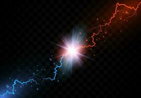 Lightning collision. Red and blue electric lightning collision. Versus abstract background with thunderbolt. Vector