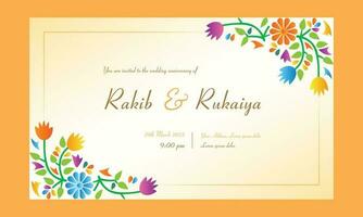 Beautiful wedding invitation card design with flowers for wedding anniversary invitation vector