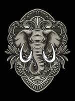 ilustración elefante cabeza con grabado ornamento vector