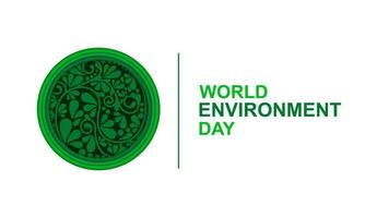 world environment day - green leaves paper cut roll around circle on white background vector design