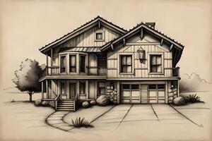 lápiz bosquejo casa edificio ai generado foto