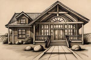 Pencil sketch house building photo