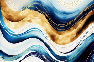 blue and gold waves watercolor background photo