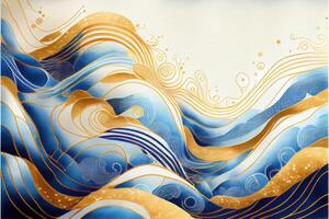 blue and gold waves watercolor background photo