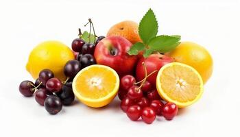 Fresh fruits isolated on white background. photo