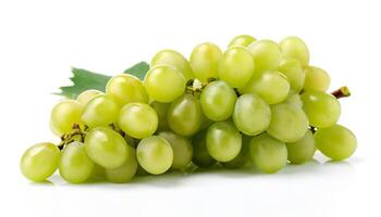 Branch of green grapes isolated on white background. photo