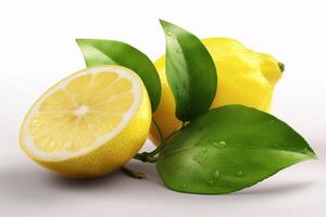 Lemon with leaf isolated on white AI Generate photo