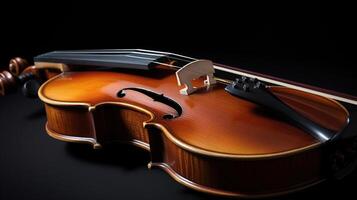 Classic violin and bow on black background, photo