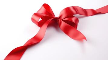 Red ribbon with bow isolated on white background, photo