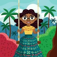 Tropical Girl Sit on the Swing vector