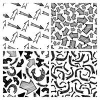 Seamless pattern with black hand drawn arrows. Set of four creative abstract backgrounds. Vector illustration