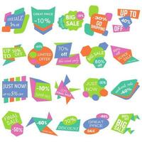 Set of Sale Discount Labels, Tags, Emblems. Web collection of stickers and badges for sale. Isolated vector illustration.