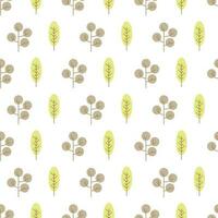 Seamless pattern with colored trees on white background. Vector illustration.