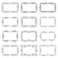 Set of twelve decorative vintage horizontal frames with the place for your text in center. Vintage ornament greeting card template. Vector illustration.