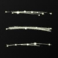 Abstract shiny confetti glittering waves. Set of three hand drawn brush silver strokes on black vector