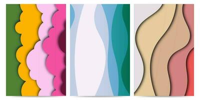 Set of three abstract Background with Paper Cut shapes stories banner design. Vector illustration.