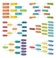 Set of six colorful business structure concept, corporate organization chart scheme with people icons. Vector illustration.