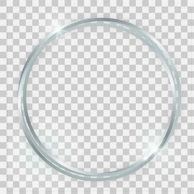 Triple silver shiny circle frame with glowing effects and shadows on background. Vector illustration