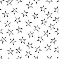 Seamless background of doodle stars. Black hand drawn stars on white background. Vector illustration