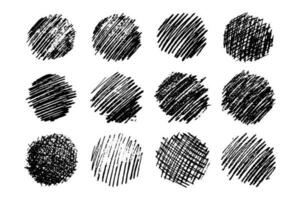 Set of twelve Sketch Scribble Smears. Hand drawn Pencil Scribble Stain. Vector illustration.