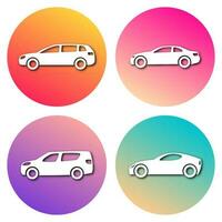 Set of four white cars in circle with modern gradient and shadow. Vector illustration