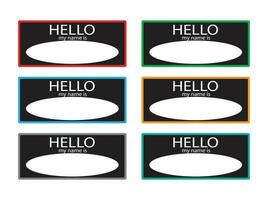 Hello my name is sticker badge set black vector