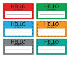 Hello my name is sticker icon set color vector