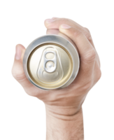 Top view hand hold mockup shiny aluminum can png