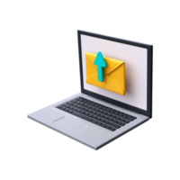 senden Email 3d Symbol. Senden ein Email mit ein Laptop. Mailing Liste. png