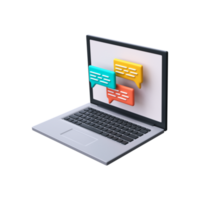 il computer portatile Messaggio Chiacchierare 3d icona. comunicazione concetto, in linea Chiacchierare o discussione. png