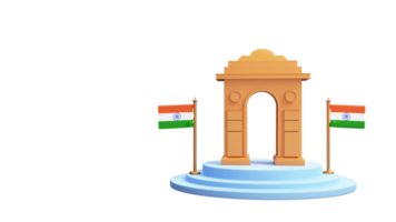 3D Render Of India Gate Monument With National Flags Over Podium Element. png