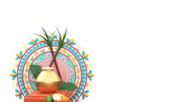 3d hacer de presentación pongal festival elementos con mandala marco elemento. png