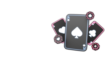 Neon Light Ace Cards With Poker Chips Element In 3D Render. png