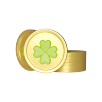 3D Render Clover Coin Stack Element In Green And Golden Color. png