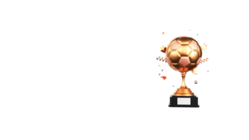 3D Render Of Golden Football Trophy Cup With Medal, Whistle, Stars Against Background And Copy Space. png