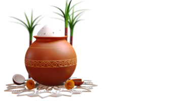 3D Illustration Of Pongal Festival Elements Against Background And Copy Space. png