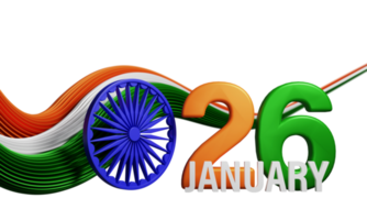 3d rendere tricolore 26 gennaio testo con onde, Ashoka ruota contro sfondo. png