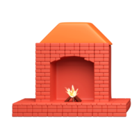 3D Rendering Fireplace Icon In Orange Color. png