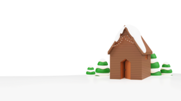 3D Render Of Snow Cover House Decorated By Lighting Garland With Xmas Trees And Copy Space. png