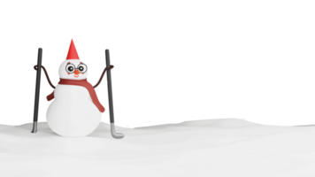 3D Render Of Snowman Holding Ice Hockey Sticks And Copy Space Against Snowy Background. png