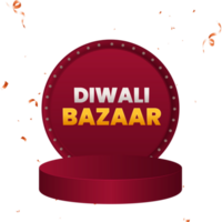 Diwali Bazaar Poster Design With Marquee Round Frame, Empty Podium And Lighting Garland Against Background. png