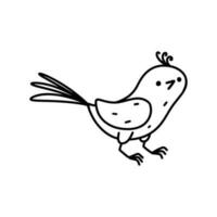 Funny bird in hand drawn doodle style. Vector illustration isolated on white. Coloring page.