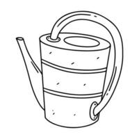 Watering can in hand drawn doodle style. Vector illustration isolated on white background. Garden tool.