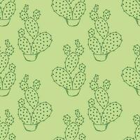 Seamless Pattern with Cacti In Pots Outline, Opuntia Microdasys vector