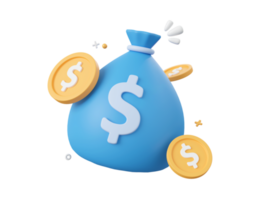 3d cartoon design illustration of Money bag and dollar coin, Money savings concept. png