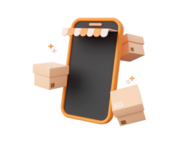 3d cartoon design illustration of Smartphone with parcel boxes, Shopping online on mobile concept. png