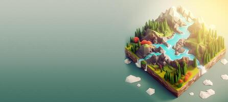 3D design isometric view of a nature landscape with copy space. . photo