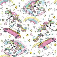 Seamless pattern with unicorn on a skateboard vector