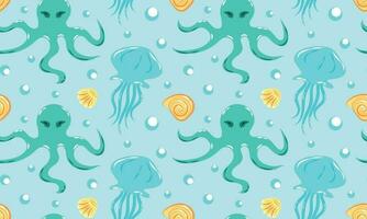 Beautiful seamless pattern with octopus and jellyfish vector