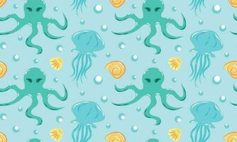 Beautiful seamless pattern with octopus and jellyfish vector